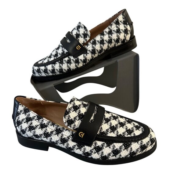 Cole Haan Womens Lux Pinch Penny Loafer Size 7.5B Houndstooth Black White Preppy - Picture 1 of 10